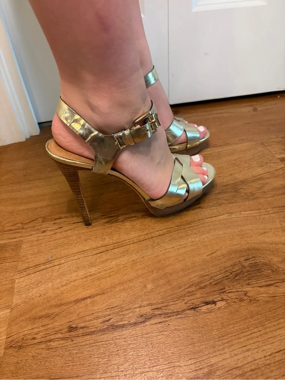 Coach Metallic Gold Strappy Platform Heels